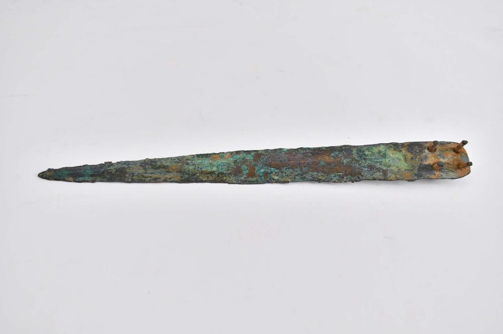 Appraisal: LATE BRONZE AGE BRONZE KNIFE BLADE WITH PINSLate Bronze Age