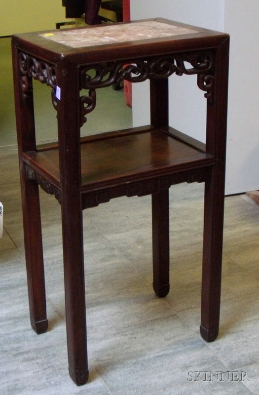 Appraisal: Chinese Marble-inset Carved Hardwood Stand