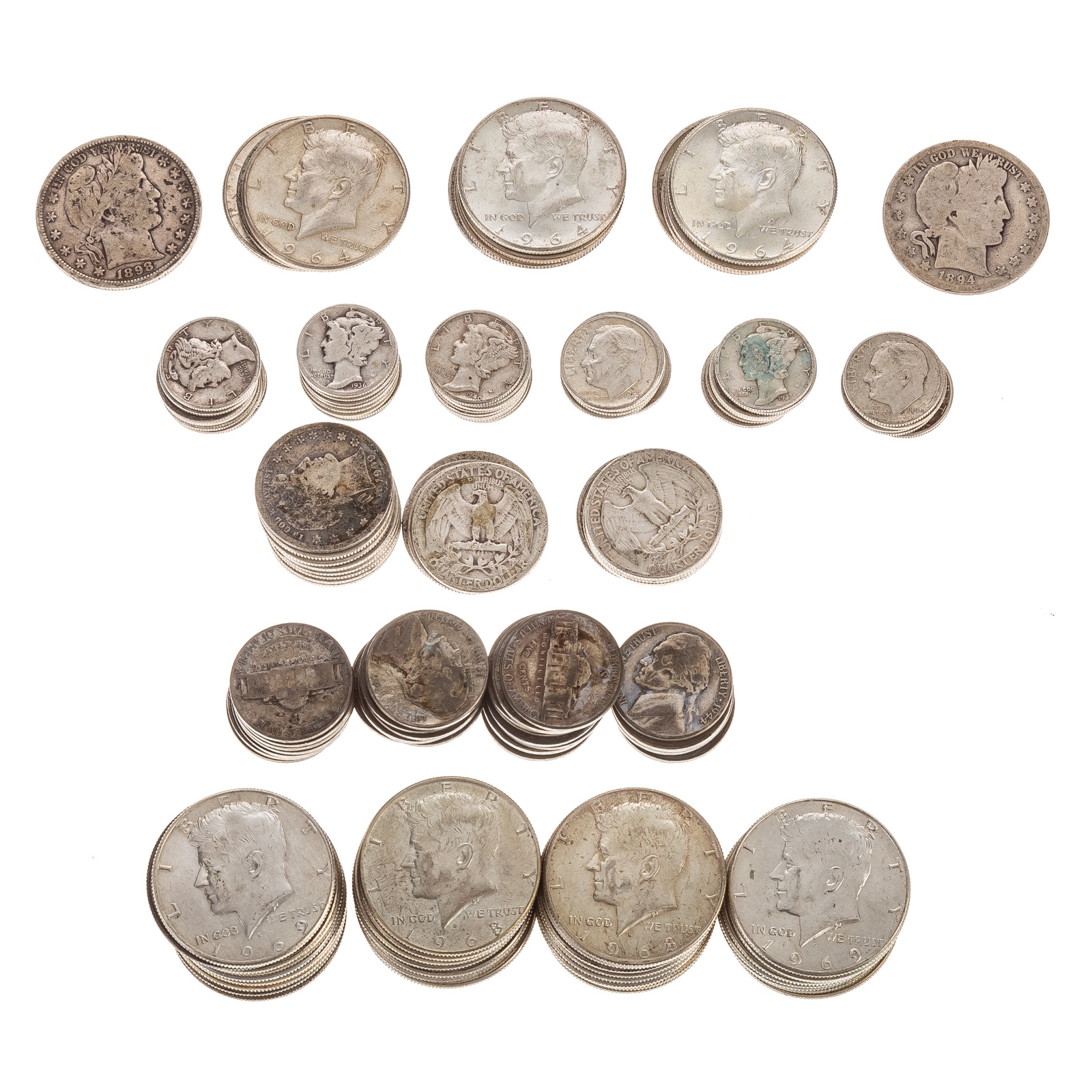 Appraisal: SILVER FACE BARBER HALVES WAR NICKEL dimes Roosevelt Mercury -