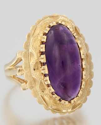 Appraisal: A Ladies' Amethyst Cabochon Ring k yellow gold ring with