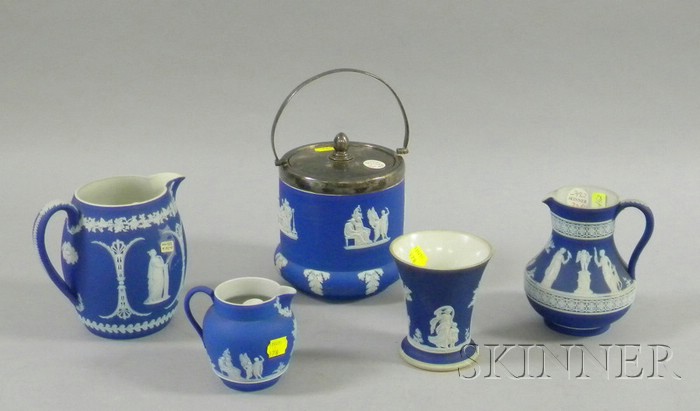 Appraisal: Five Wedgwood Dark Blue Jasper Dip Items a silver plate