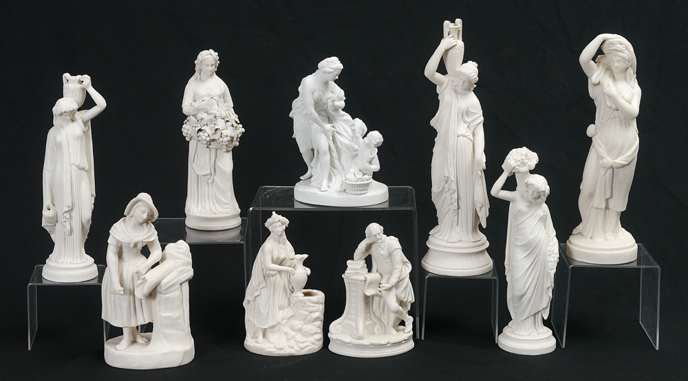 Appraisal: GROUP OF PARIAN WARE FIGURES Roman or Grecian woman in