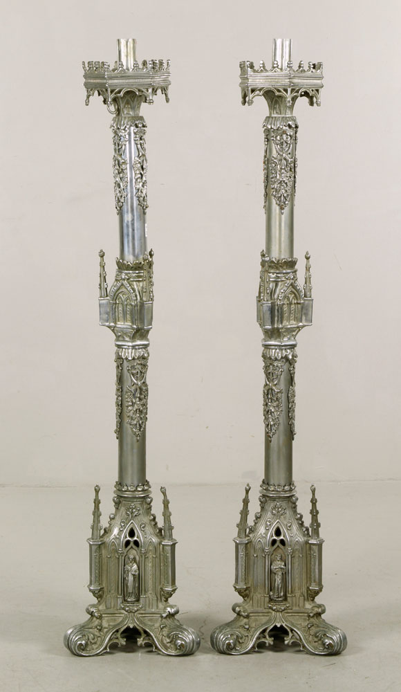 Appraisal: - th C Gothic Brass Candlesticks Pair of th century