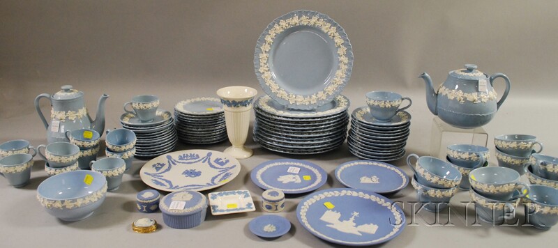 Appraisal: Seventy-three Piece Wedgwood Blue Embossed Queen's Ware Partial Dinner Set