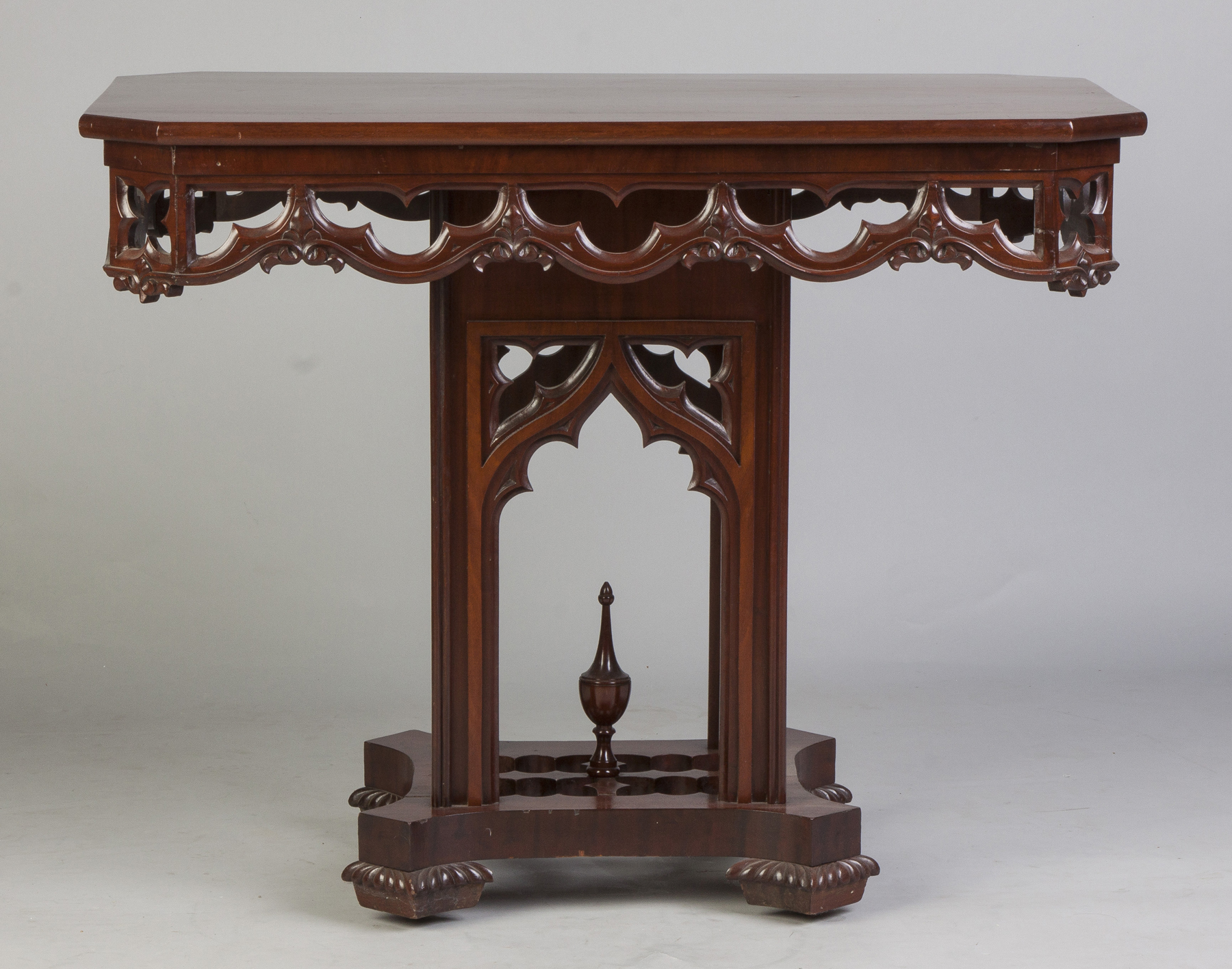 Appraisal: Gothic Table Mid th cent Mahogany Pierce carved apron gadrooned