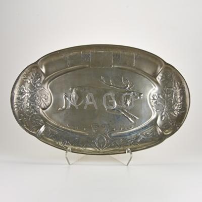 Appraisal: ART NOUVEAU KAYSERZINN Pewter game platter adorned with hunting scene