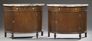 Appraisal: Pair of Louis XVI Style Carved Mahogany Marble Top Cabinets