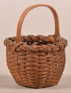 Appraisal: Antique Miniature Ash Splint Basket Notched bentwood handle and bentwood