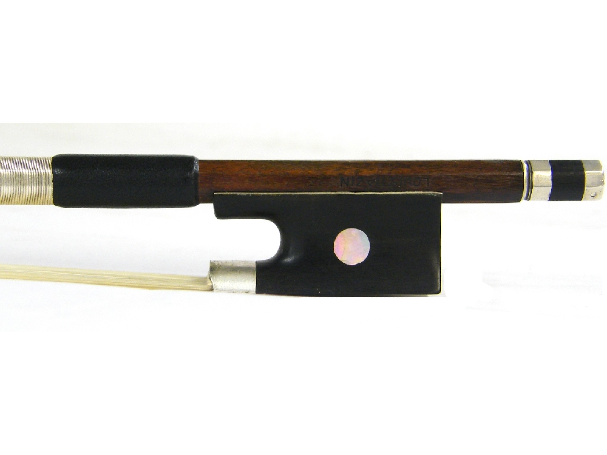 Appraisal: German silver mounted violin bow stamped Louis Bazin the stick