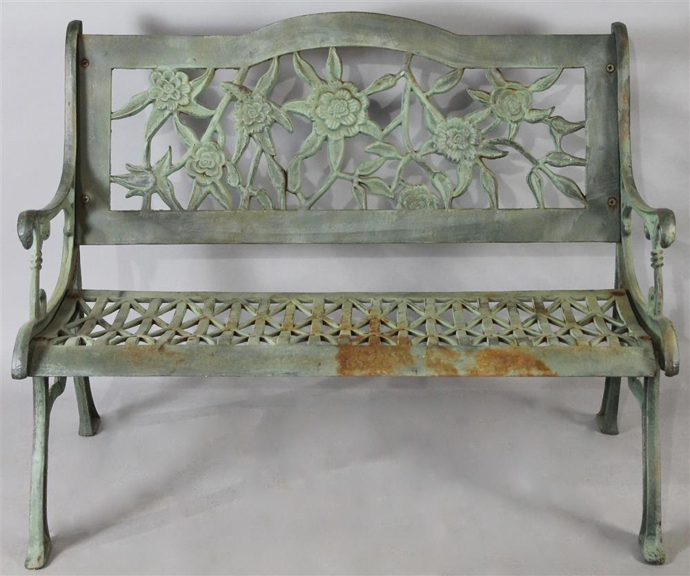 Appraisal: WROUGHT IRON GARDEN BENCH having an arched back with a