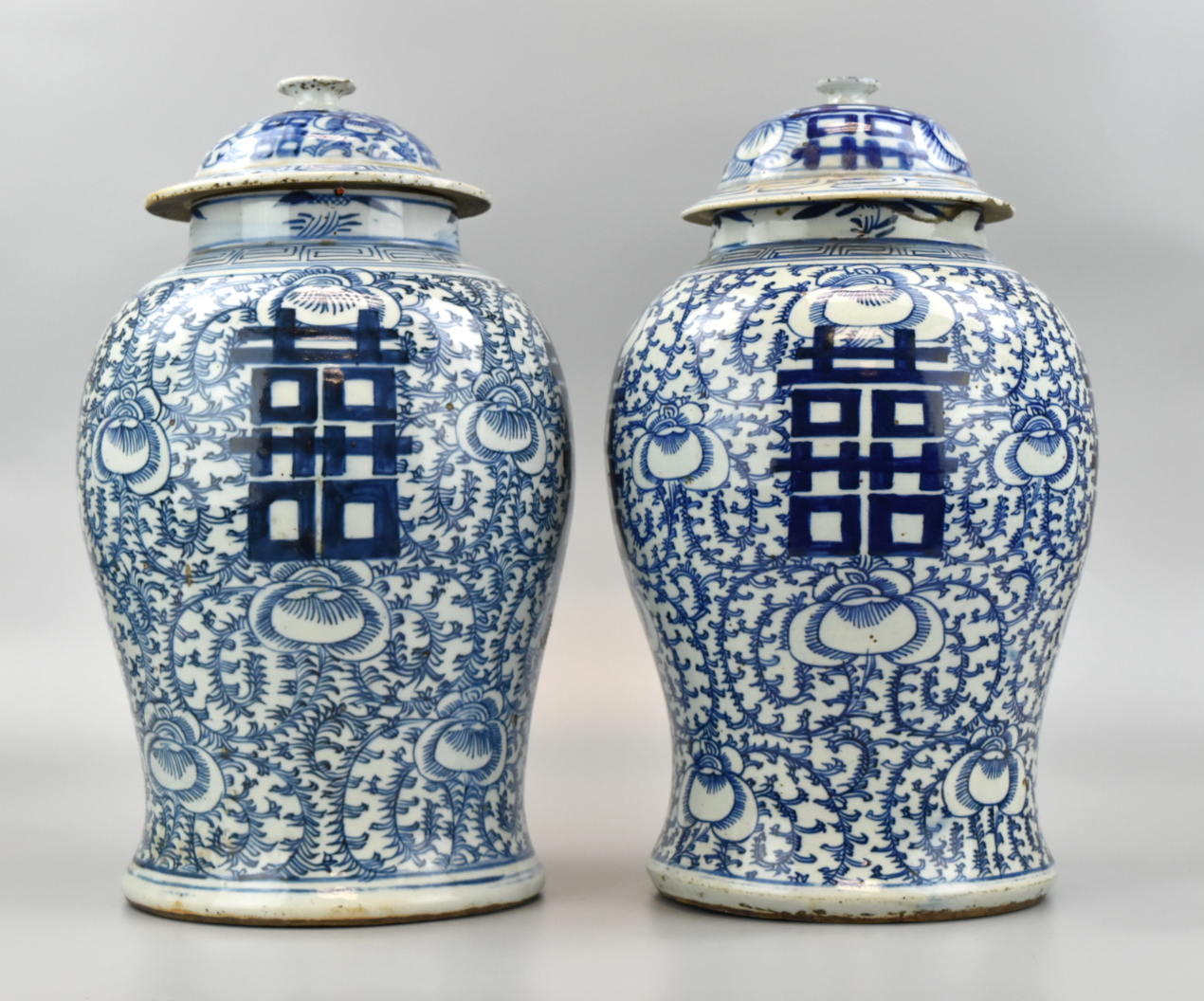 Appraisal: Chinese th C pair of Xi Happiness jar with cover