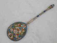 Appraisal: A Russian silver cloisonne enamel table spoon Moscow c approx