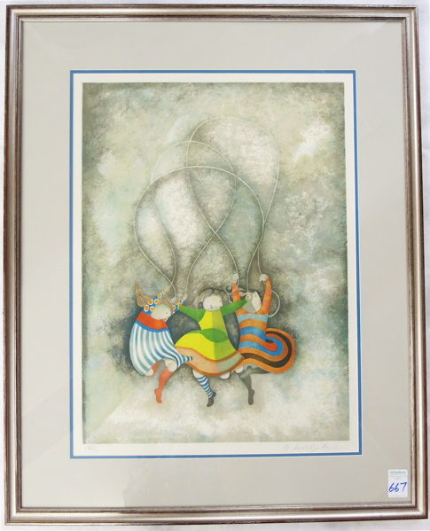 Appraisal: GRACIELA RODO BOULANGER LITHOGRAPH Bolivia born Children jumping rope Image