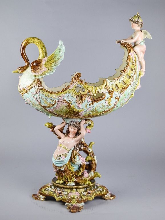 Appraisal: Continental Majolica Centerpiece Late th Century polychrome and gilt centerpiece