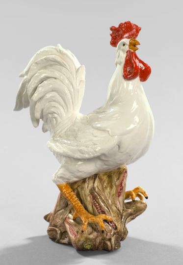 Appraisal: Large French Polychromed Pottery Figure of a White Chanticleer depicted