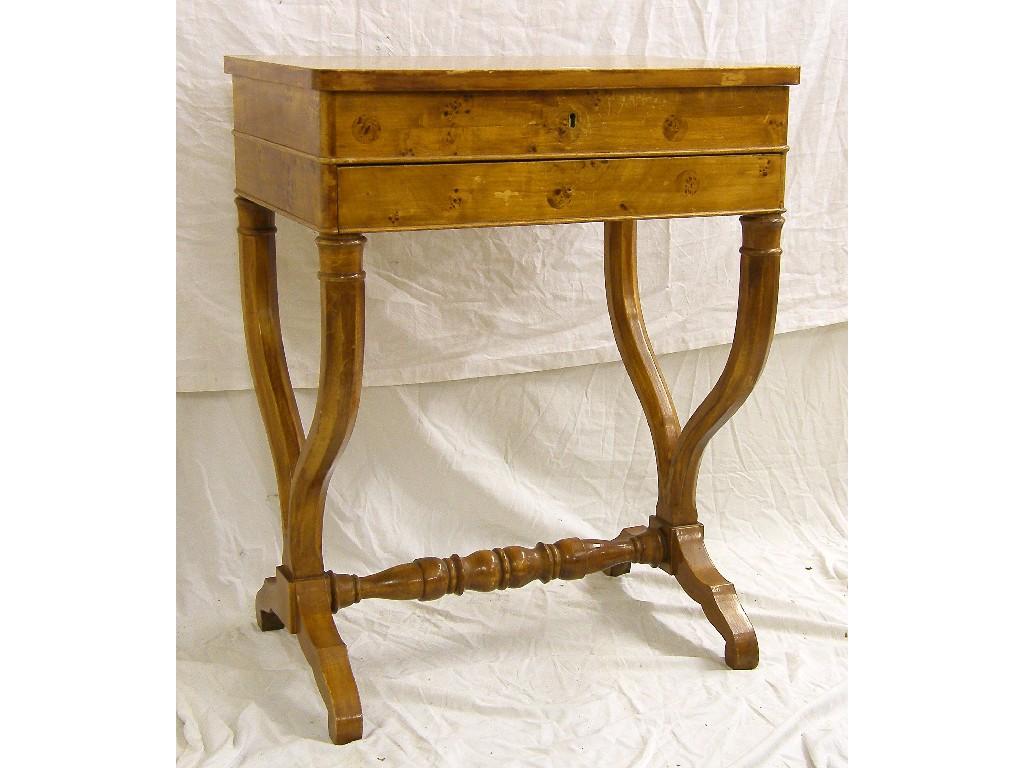 Appraisal: th century Continental birds eye maple sewing table the hinged