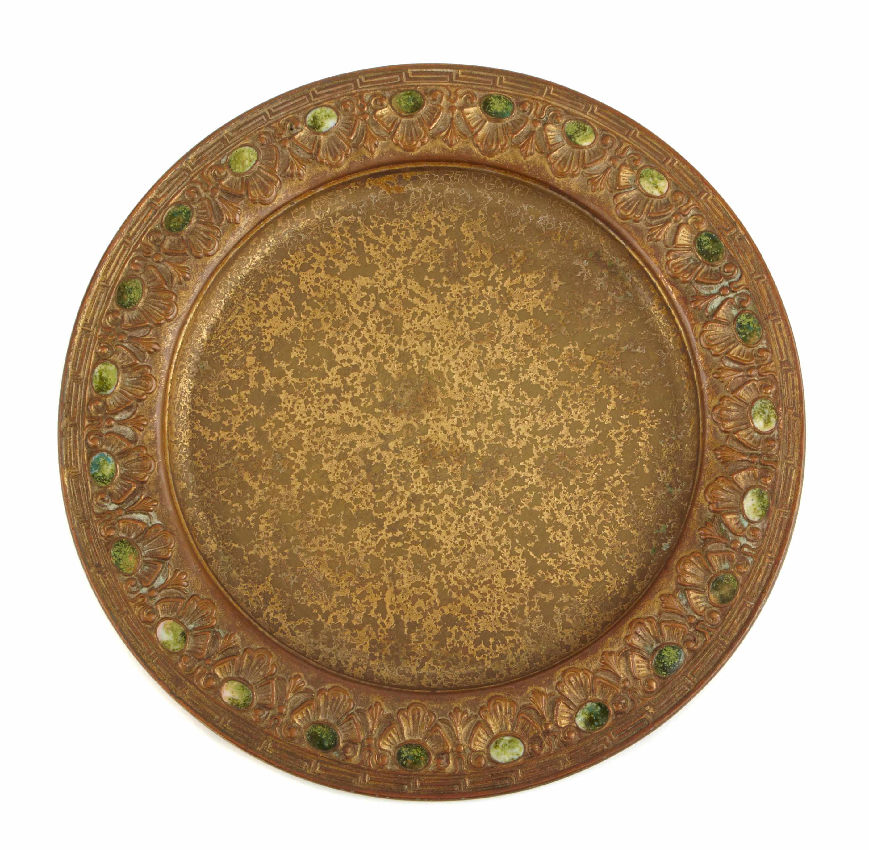 Appraisal: A Tiffany Furnaces mother-of-pearl and gilt-bronze dish stamped signaturediameter in