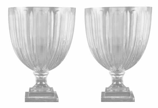 Appraisal: A PAIR OF FLUTED GLASS VASES Of deep tapered form