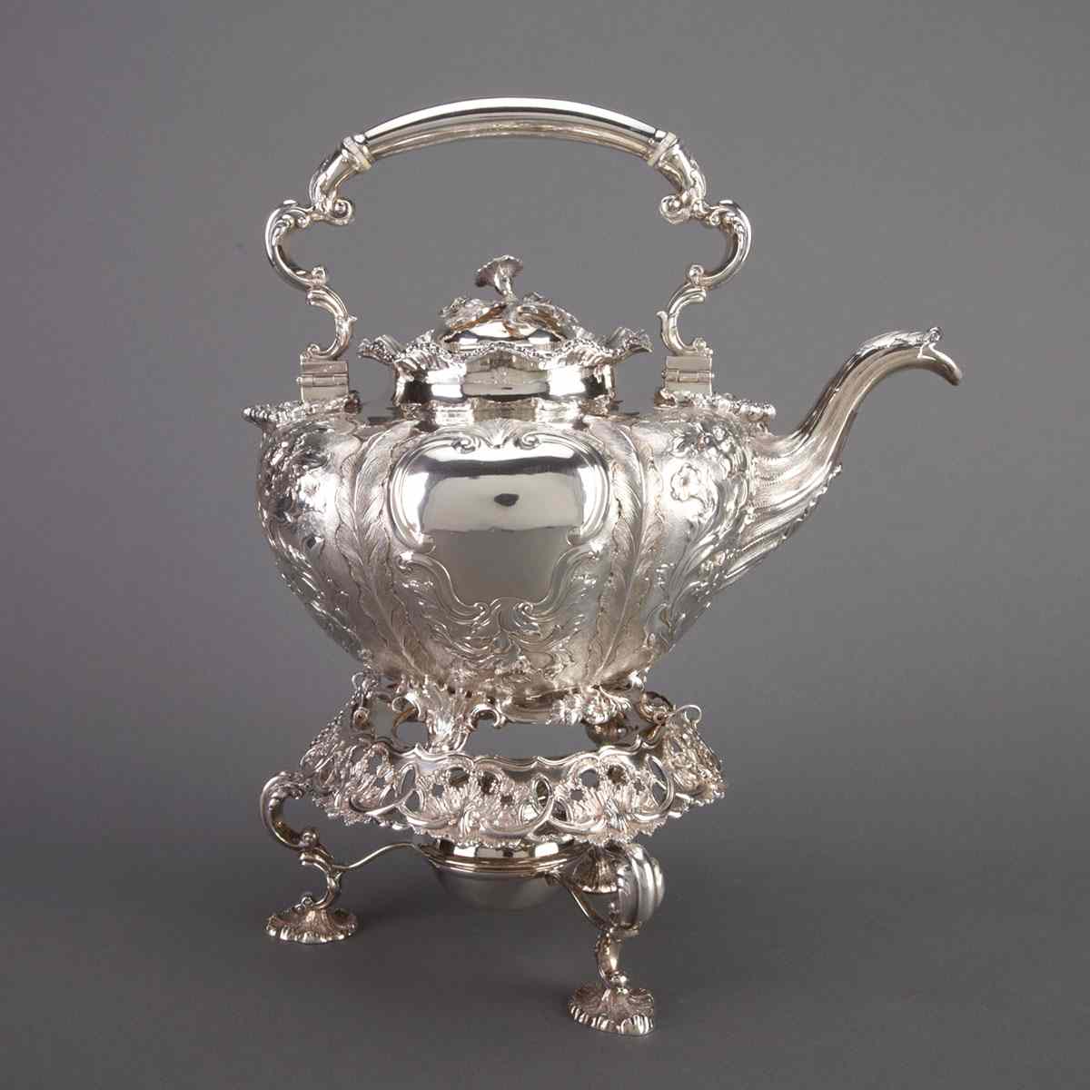 Appraisal: Early Victorian Scottish Silver Tea Kettle on Lampstand Walker Crichton