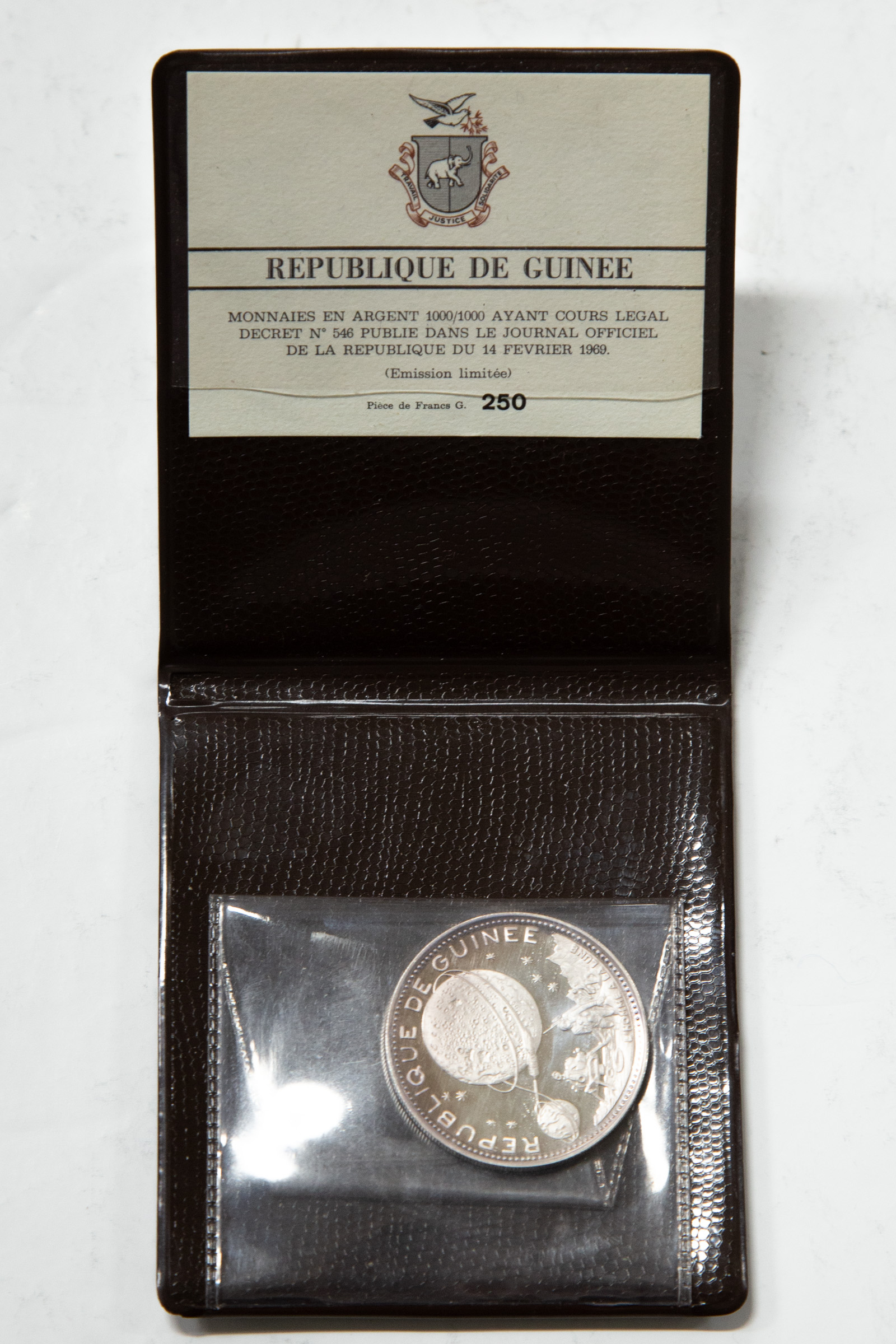 Appraisal: REPUBLIC OF GUINEA PROOF SILVER FRANCS In a nice leatherette