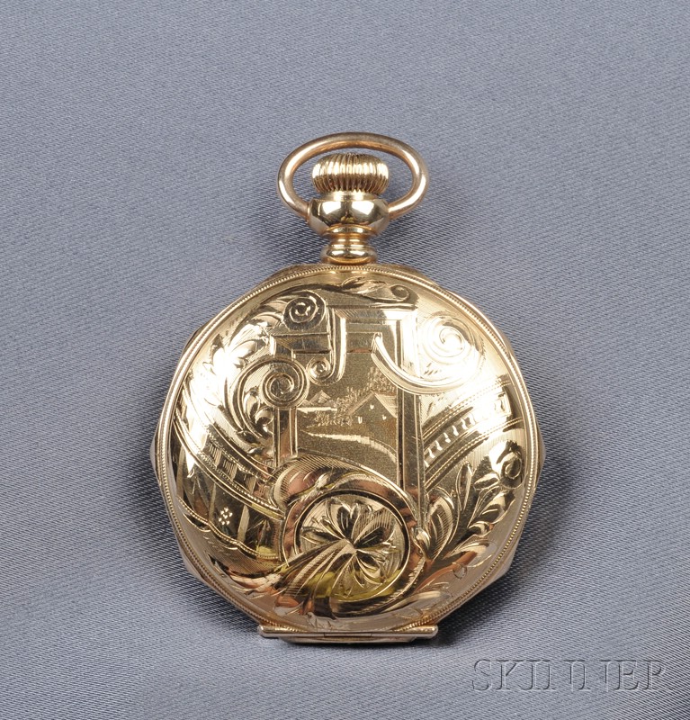 Appraisal: kt Gold Hunting Case Pocket Watch Elgin the white enamel