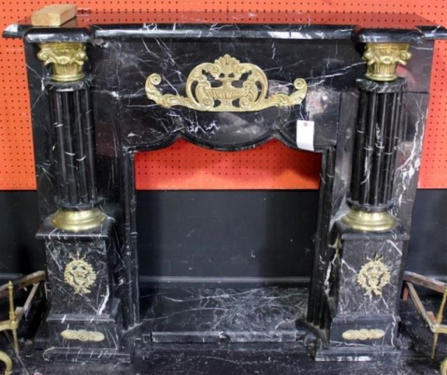 Appraisal: Black Marble and Brass Mounted Fire Place From a Larchmont