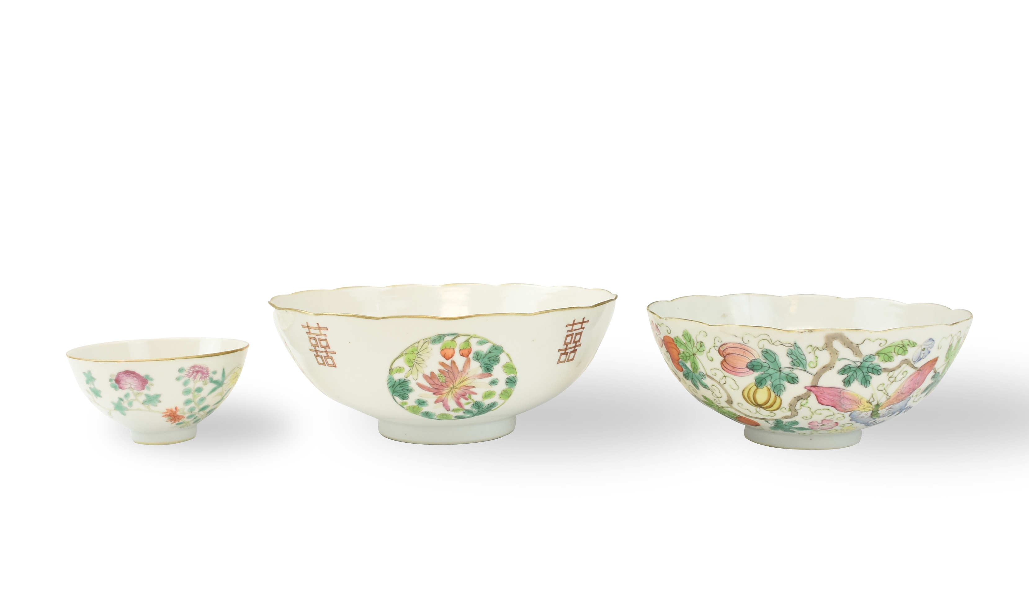 Appraisal: THREE CHINESE FAMILLE ROSE FLORAL BOWL - TH C Chinese