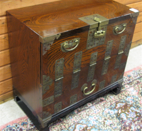 Appraisal: JICHIMU FALL-FRONT BEDSIDE CABINETS Korean th century of Jichimu chicken-wing