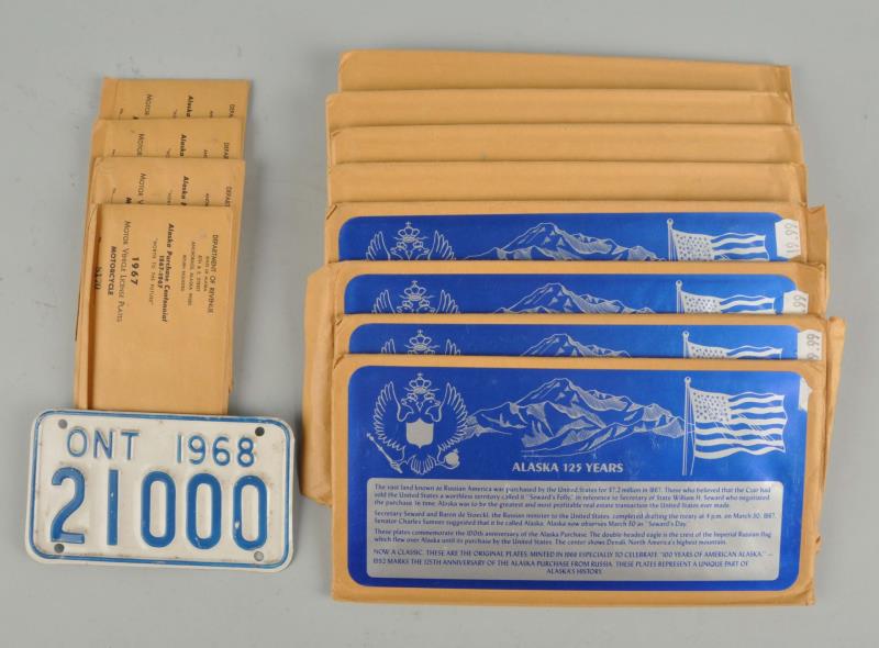 Appraisal: Unused Alaskan s Auto Motorcycle Plates There are four motorcycle