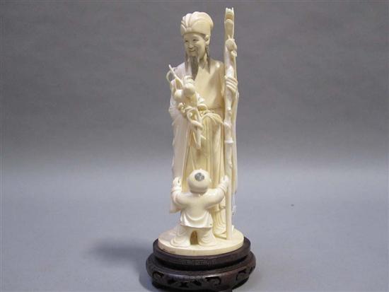 Appraisal: CHINESE CARVED IVORY FIGURAL GROUP Early th C of a