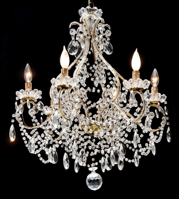 Appraisal: ARM CRYSTAL CHANDELIER Gilt metal scroll light frame with crystal