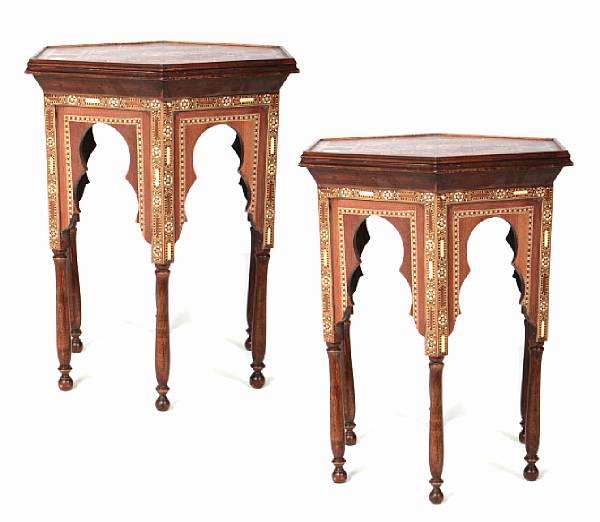 Appraisal: A pair of Moorish style mosaic hexagonal tables height in