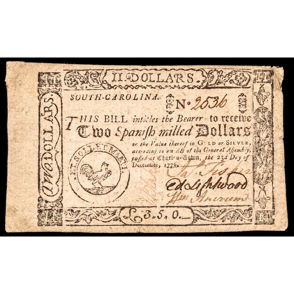 Appraisal: Colonial Currency South Carolina December Fully Signed and Issued South