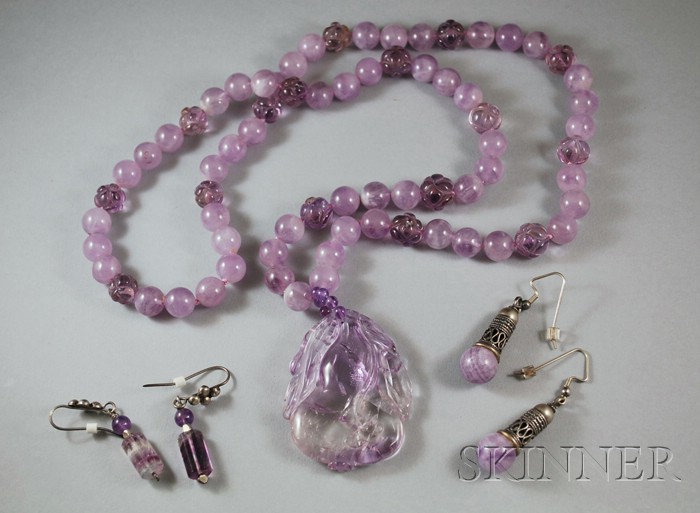 Appraisal: Small Group of Pale Purple Hardstone Jewelry a beaded necklace