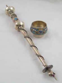 Appraisal: A cloisonne silver salt and a Jewish silver Yad both