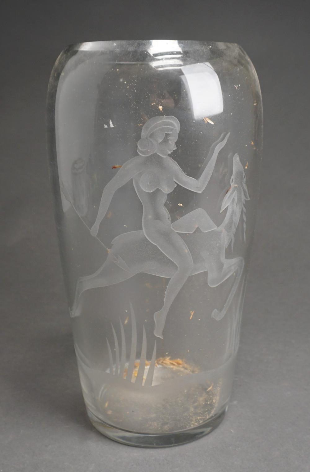 Appraisal: ART DECO ETCHED GLASS VASE H IN CM Art Deco