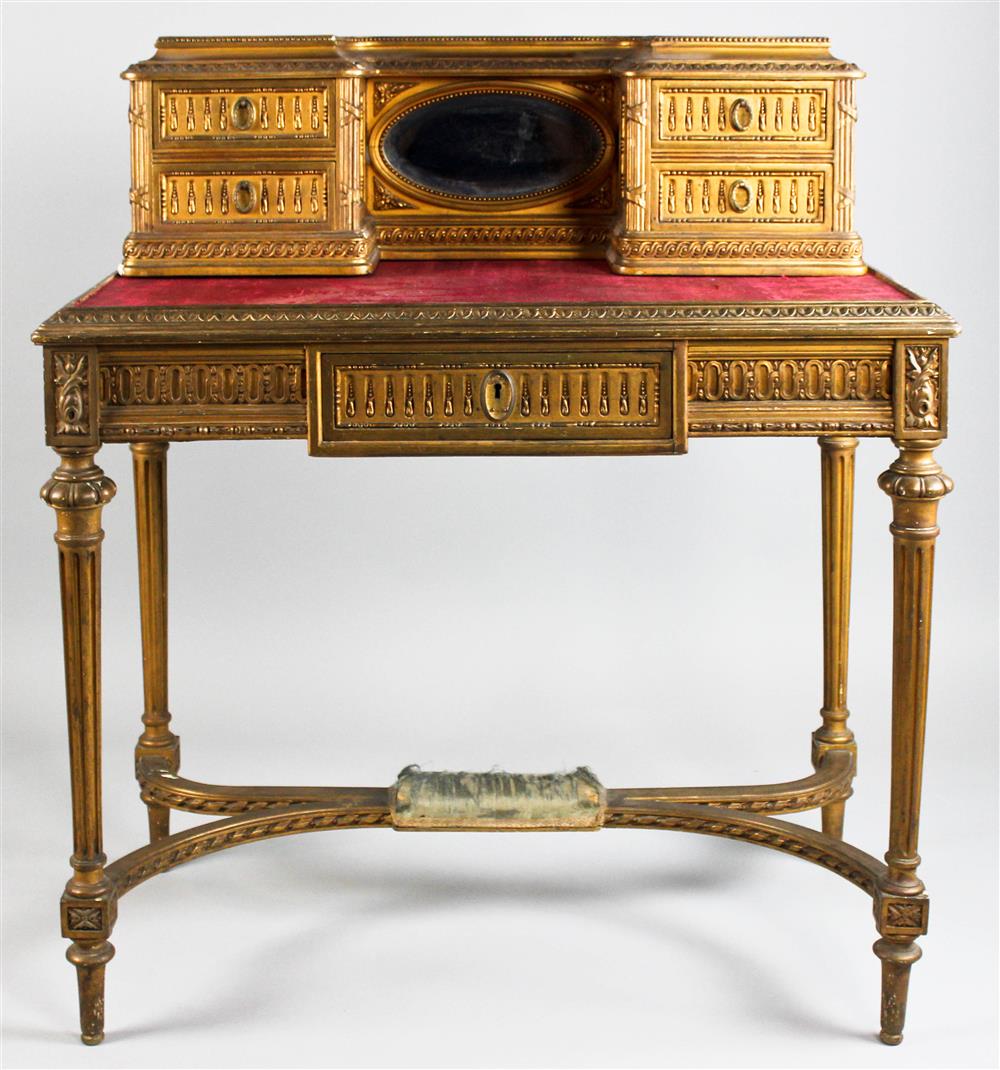 Appraisal: LOUIS XVI STYLE GILTWOOD LADY'S WRITING DESK the rectangular top