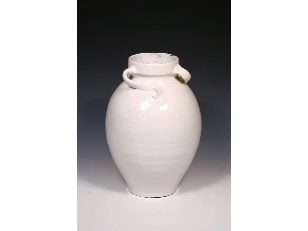 Appraisal: A BRANNAM WARE STONEWARE WHITE GLAZED JAR of large ovoid