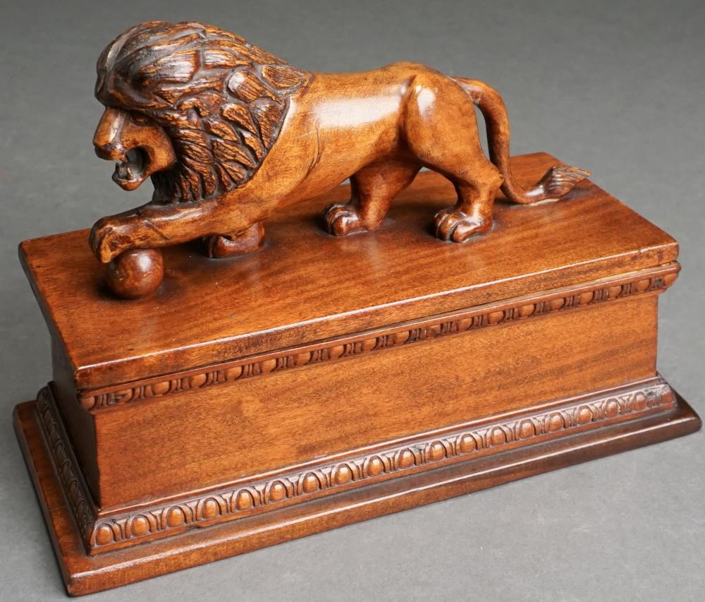 Appraisal: Carved Mahogany Lion Mounted Box L in cm