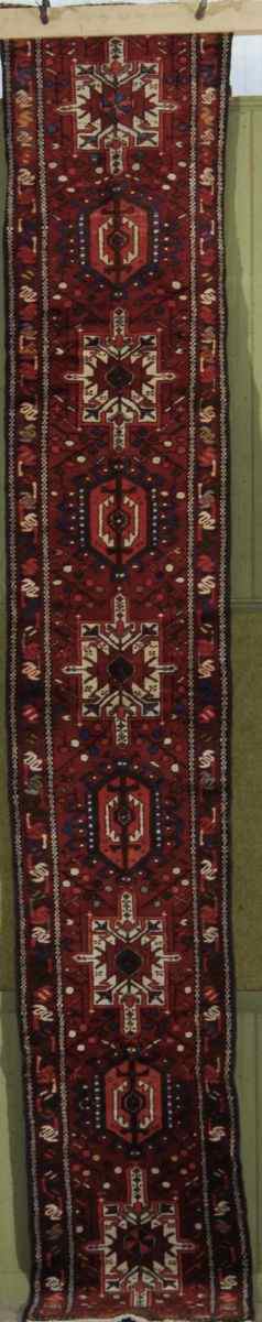 Appraisal: ORIENTAL RUG KARAJA RUNNER ' x ' '' Repeating traditional