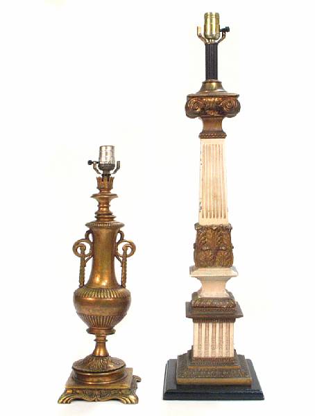 Appraisal: A Neoclassical style lamp together with a gilt decorated lamp