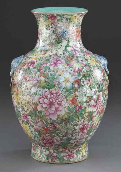 Appraisal: Chinese Qing famille rose millefiori porcelainvase with two elephant head