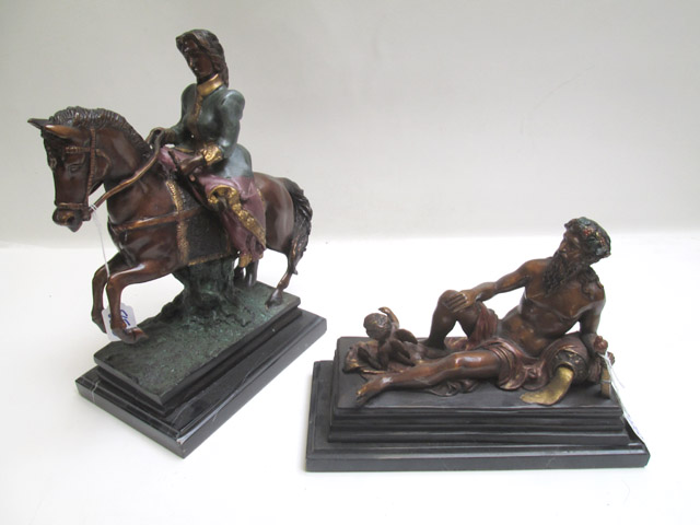 Appraisal: TWO CAST BRONZE SCULPTURES having polychrome cold painted finishes featuring