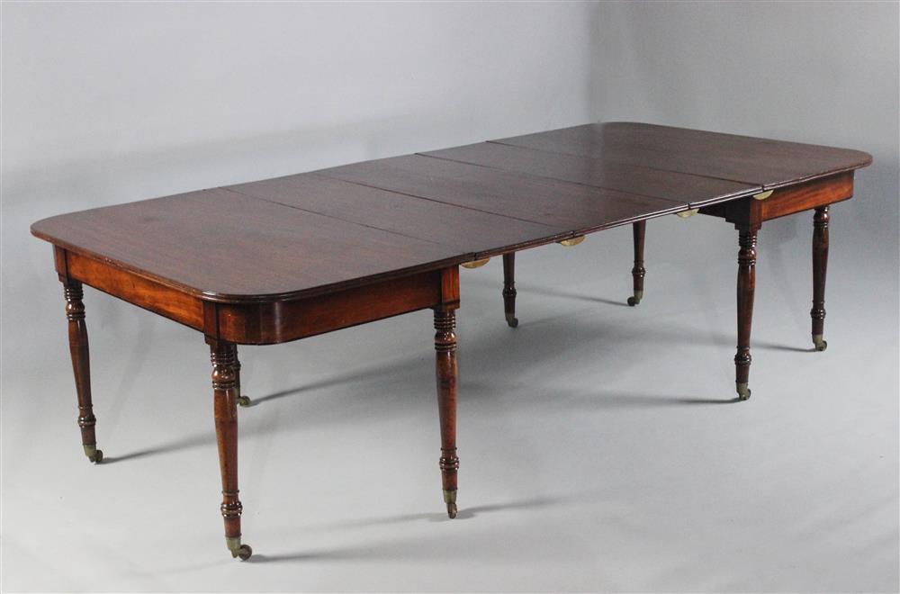 Appraisal: ENGLISH REGENCY INLAID MAHOGANY BANQUET DINING TABLE the two D-ends