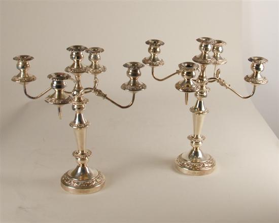 Appraisal: A Pair of English Metamorphic Silverplated Candelabra five branch reducing