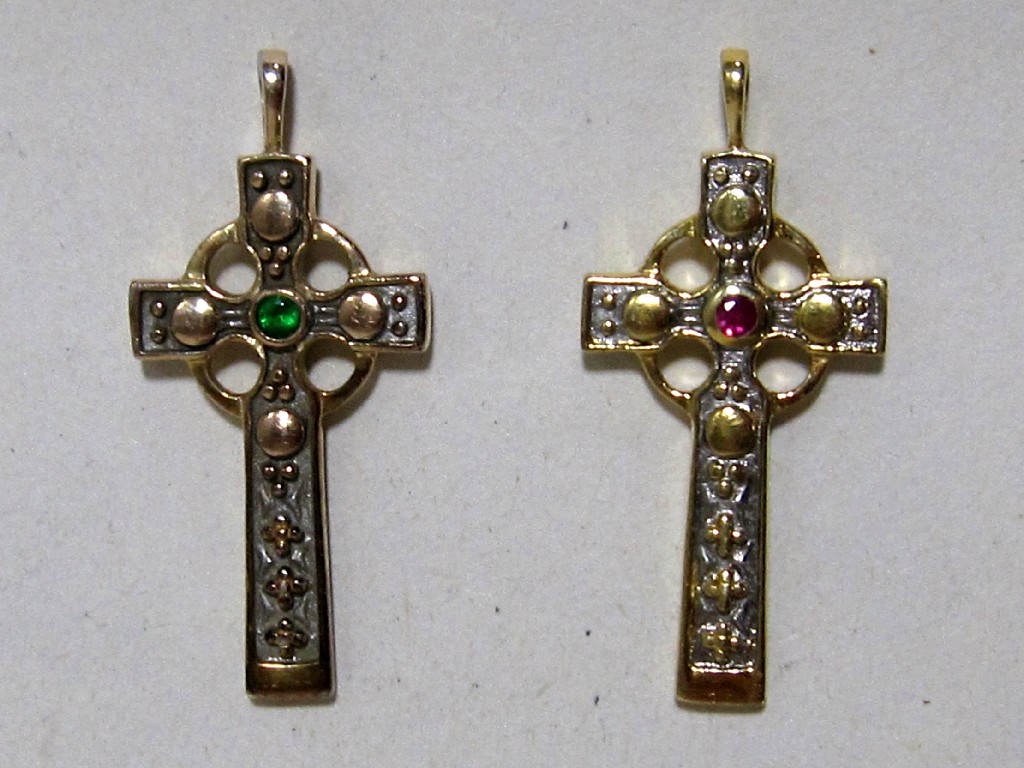 Appraisal: Two silver gilt Celtic cross pendants