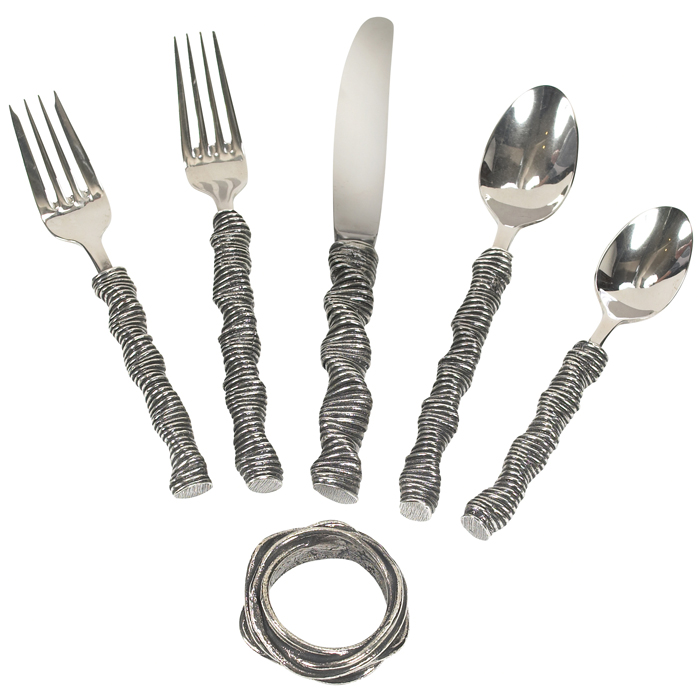 Appraisal: Patrick Meyer Spirale aluminum flatware lost wax method pieces five-piece