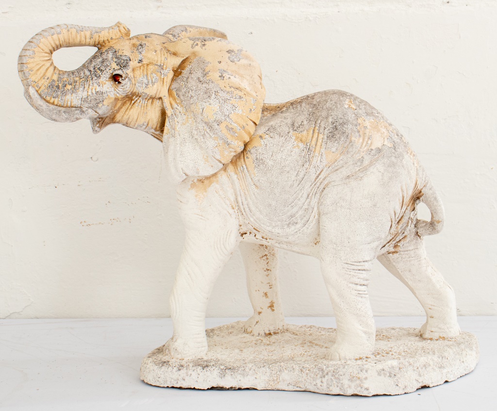 Appraisal: ELEPHANT CEMENT LAWN ORNAMENT Cement lawn ornament in the shape