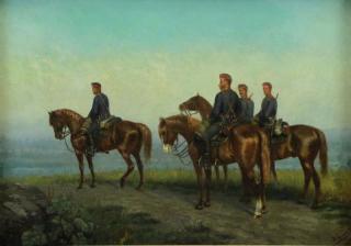 Appraisal: Signed th C Russian Oil on Canvas Cavalry i Landscape