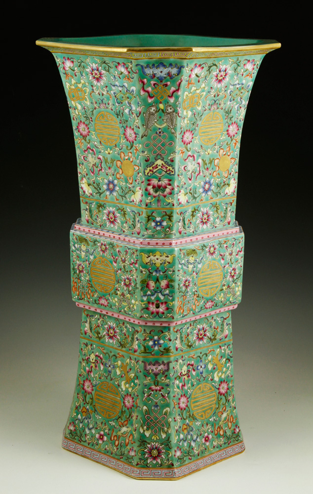 Appraisal: - th C Famille Rose Porcelain Gu Vase Large and